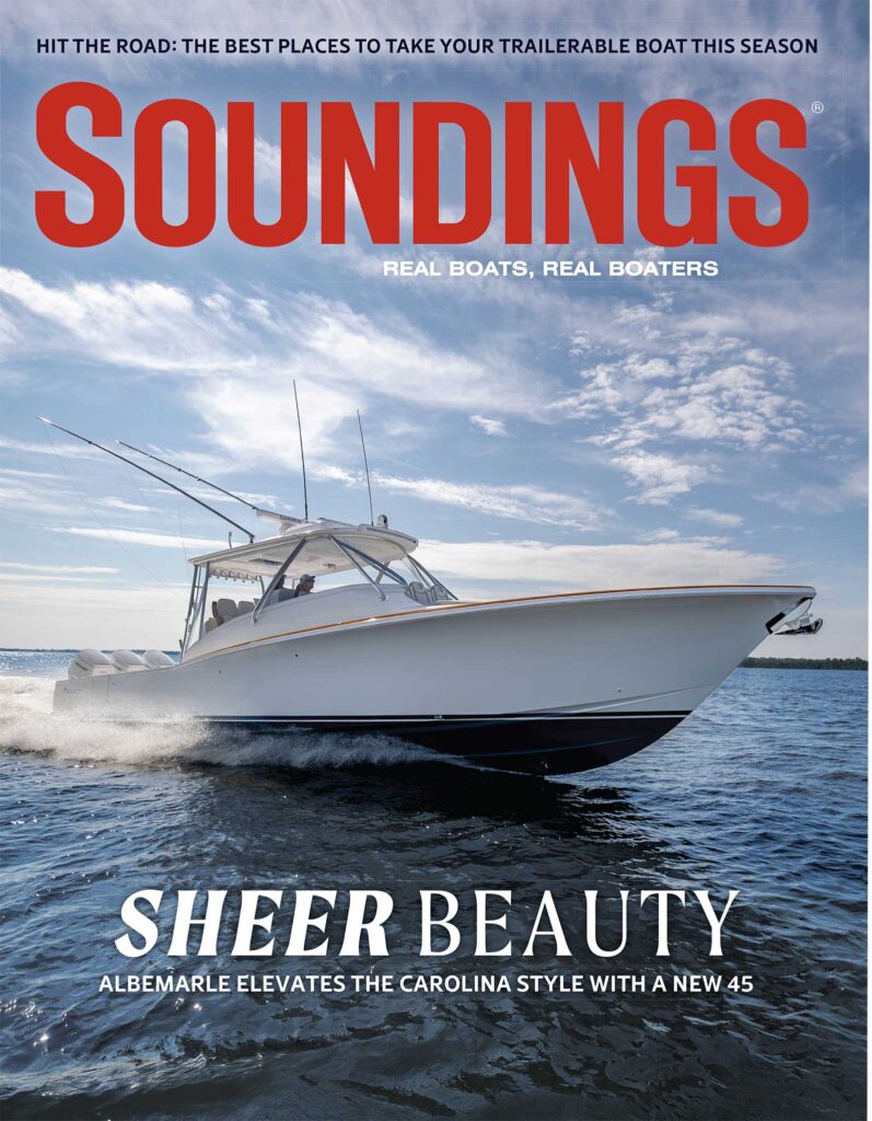 Sounding-online-September-2025 cover with a motorboat and a subtitle of Sheer Beauty