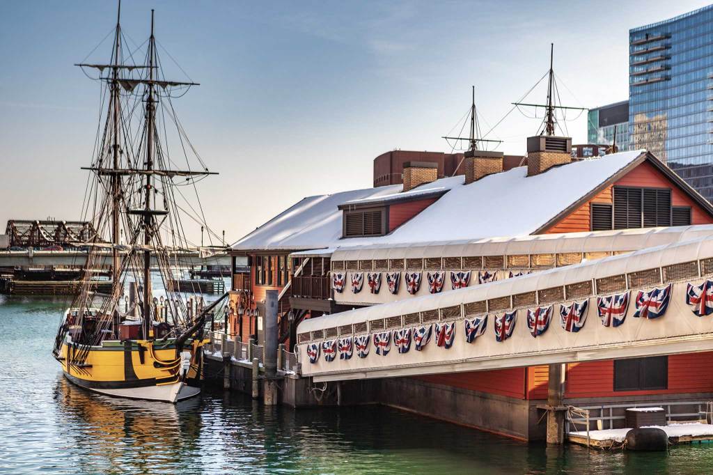 Boston Tea Party ship in the harbor in Boston