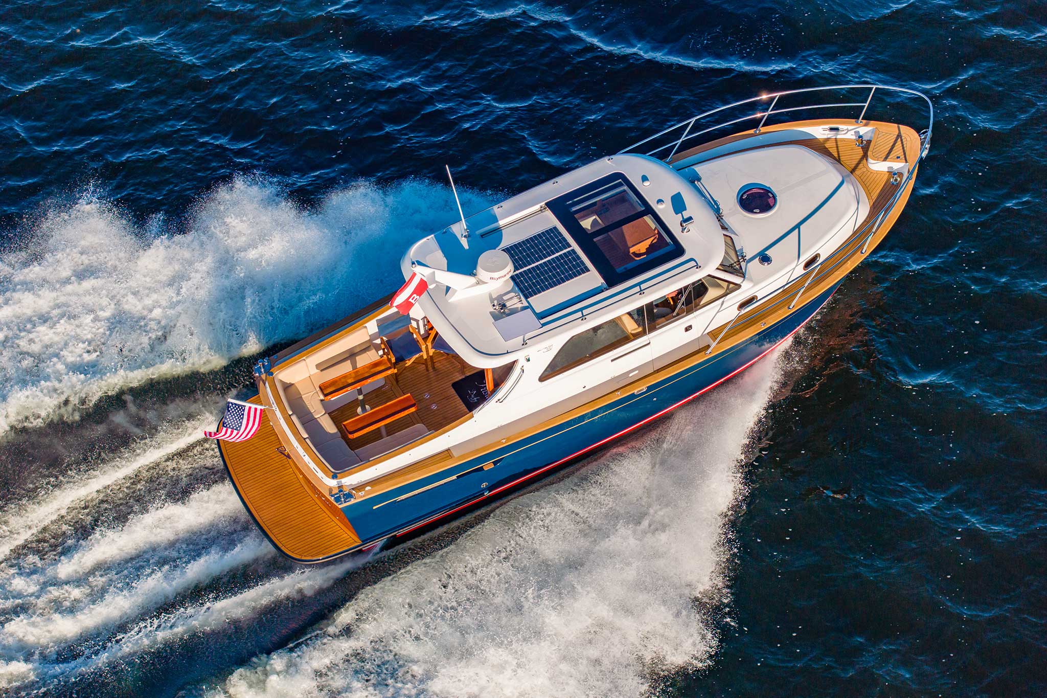 A motorboat leaving a wake in the water