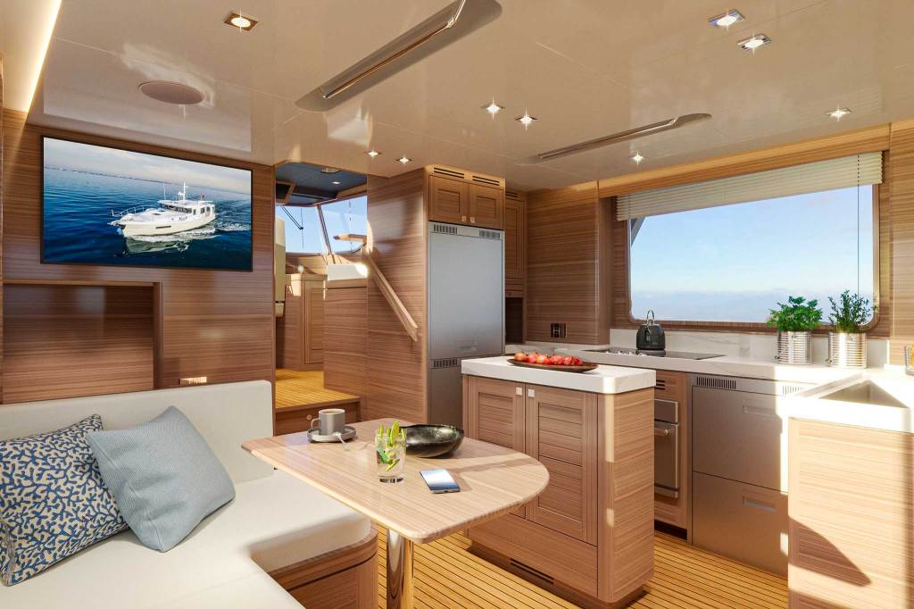 A boats galley and salon