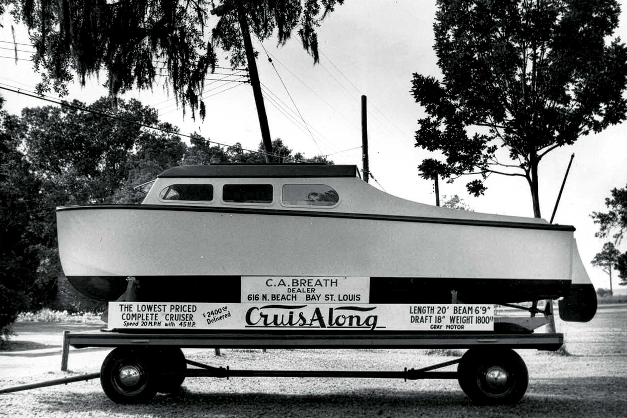 black and white photo of a plywood boat